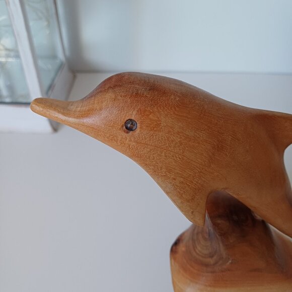 Small Carved Light Brown Wood Dolphin on Base 5'' - Picture 9 of 9